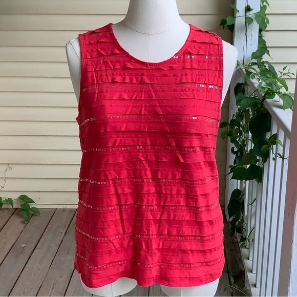 NEW Chicos 3 (US XL) Sequin Scoop Neck Tank Top Salsa Red Cotton Sleeveless - Picture 1 of 7